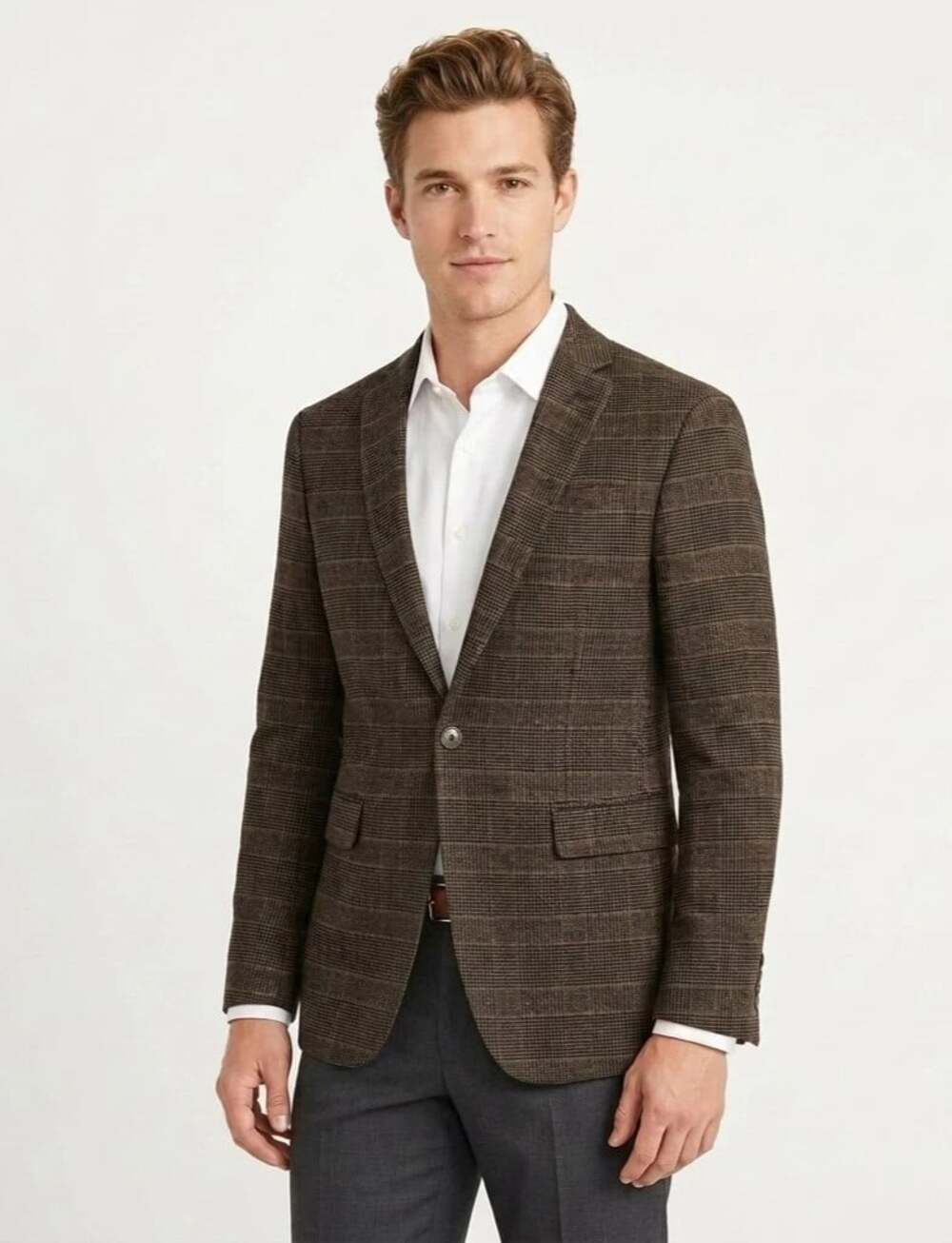 J. Ferrar Slim Fit Size 38R Brown Multi Glen Plaid Sport Coat Suit Jacket NWT